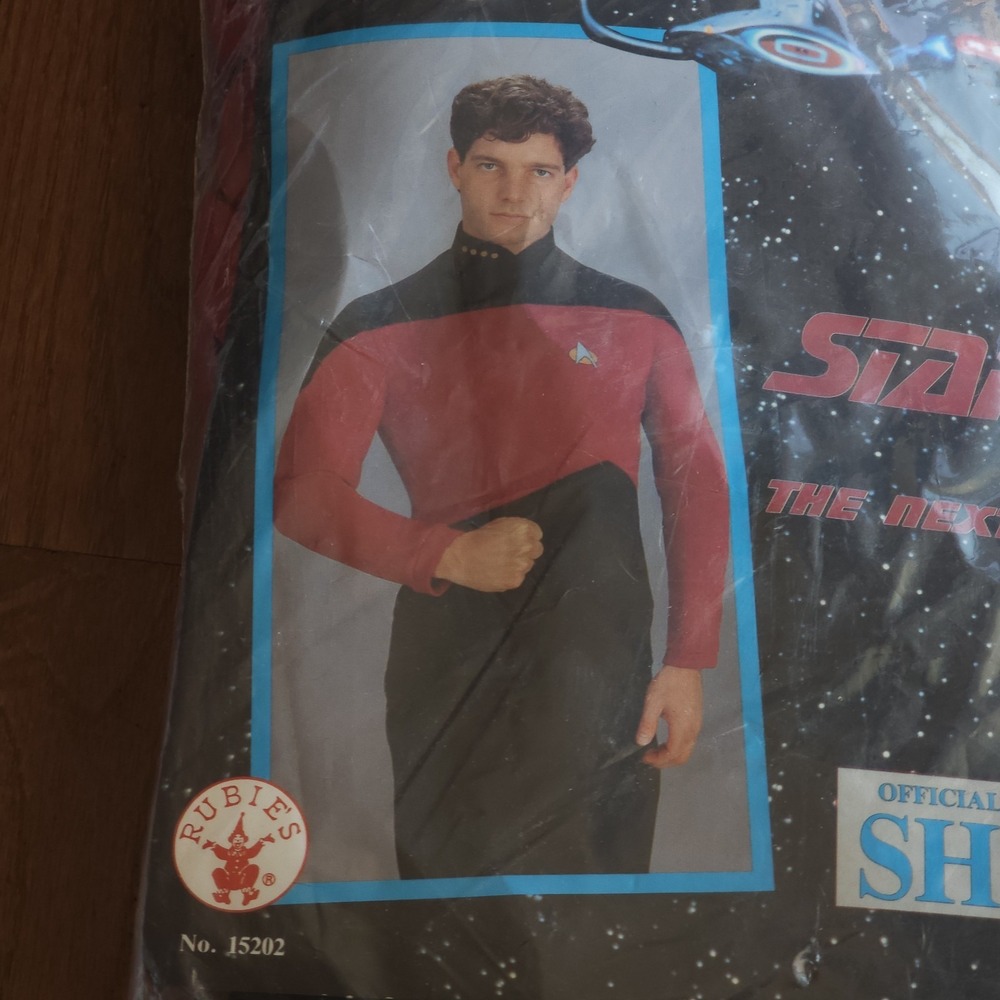 VTG Star Trek TNG Captain Picard Red Costume Shirt XL Rubies 15202 NIP 1993 - Picture 2 of 6